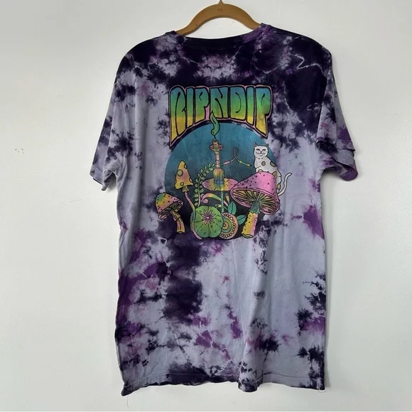 RIPNDIP Psychedelic Purple Acid Wash Pocket T-Shirt - Picture 4 of 9